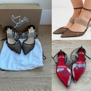 CL🖤Black Lace, Leather and Spiked PVC Levita Rete Pumps